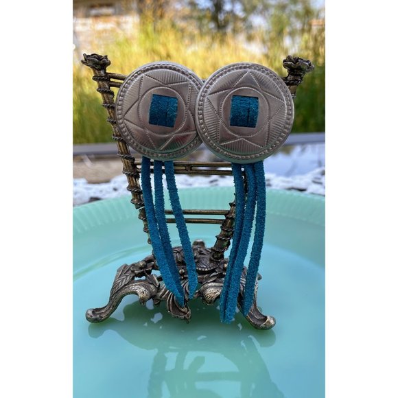 Vintage 1980s Concho Star Earrings With Blue Leather Tassels - Picture 8 of 10